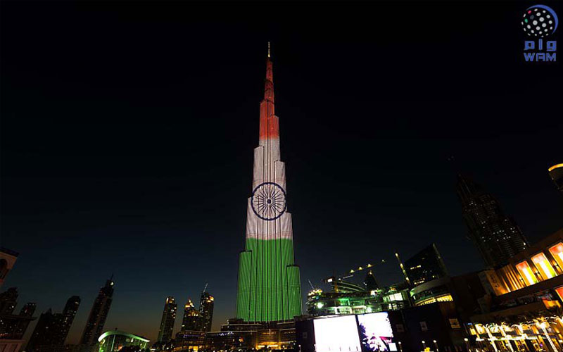 برج خليفة بالإمارات يتشح بعلم الهند في رسالة تضامنية ضد 