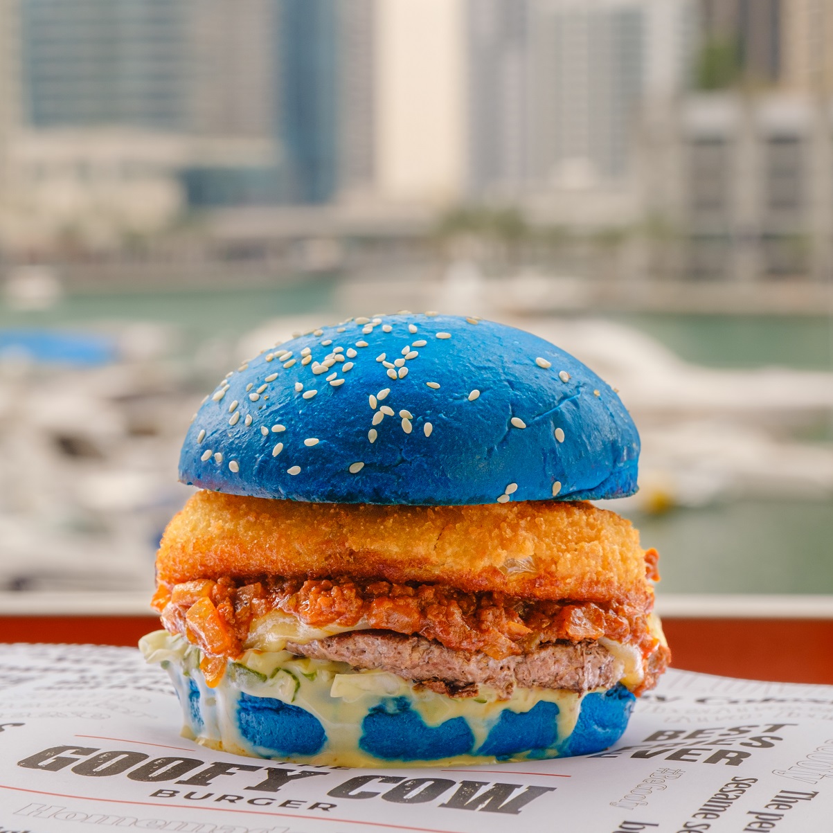 The Goofy Cow Burger goes Blue this April for Autism Awareness Month