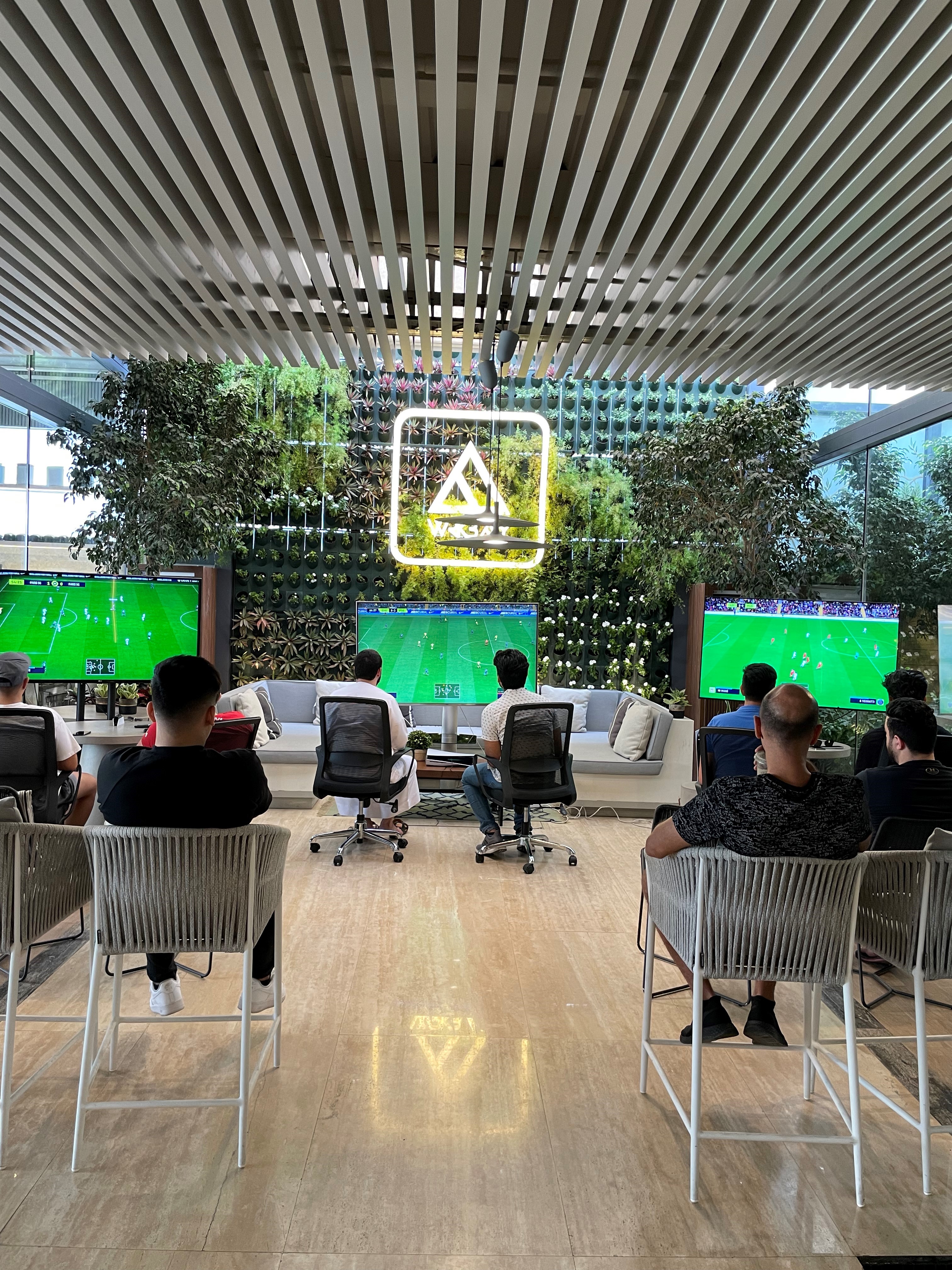 The stage is set for a FIFA22 Challenger Series on Playstation5 at WrkBay Co-working space & café
